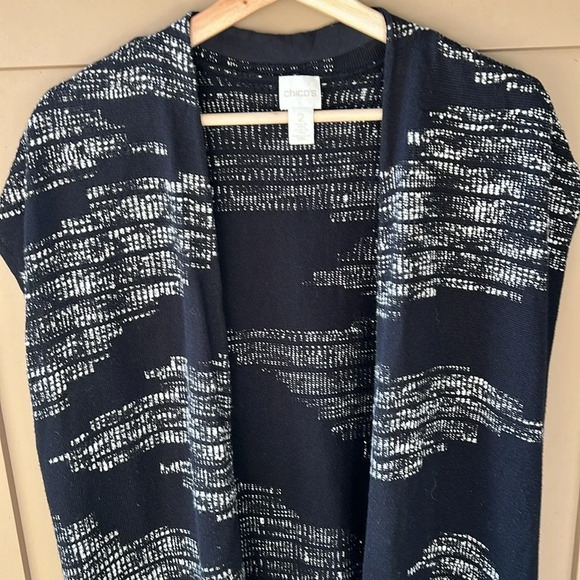 Chico’s Tweed Knit Long Line Contemporary Sweater Vest. Black White sz L - Picture 2 of 6